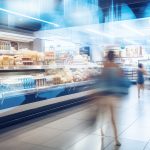 focus blurred grocery store interior